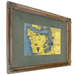 Sportsman And Tourist Map Of Olympic Peninsula Washington, Verdigris frame — vintage framed wall art by Bella Frye