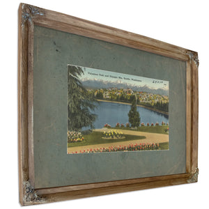 Volunteer Park And Olympic Mts Seattle Washington, Verdigris frame — vintage framed wall art by Bella Frye