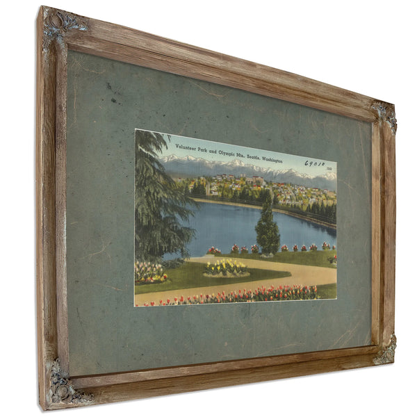 Volunteer Park And Olympic Mts Seattle Washington, Verdigris frame — vintage framed wall art by Bella Frye