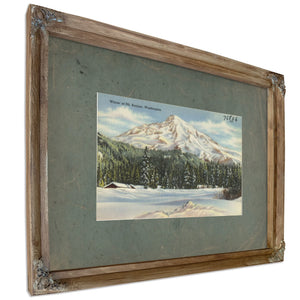Winter At Mt Rainier Washington, Verdigris frame — vintage framed wall art by Bella Frye