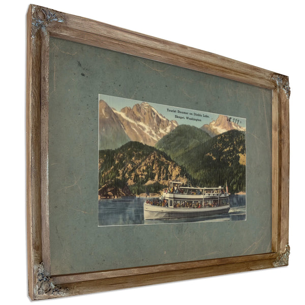Tourist Steamer On Diablo Lake Skaget Washington, Verdigris frame — vintage framed wall art by Bella Frye