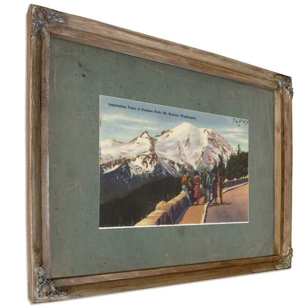 Inspiration Point At Sunrise Park Mt Rainier Washington, Verdigris frame — vintage framed wall art by Bella Frye