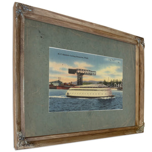 M F Kalakala Leaving Bremerton Wash, Verdigris frame — vintage framed wall art by Bella Frye