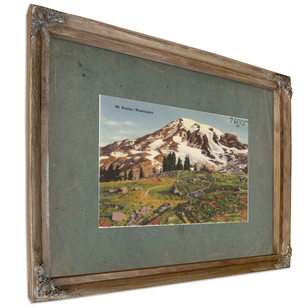 Mt Rainier Washington'1, Verdigris frame — vintage framed wall art by Bella Frye