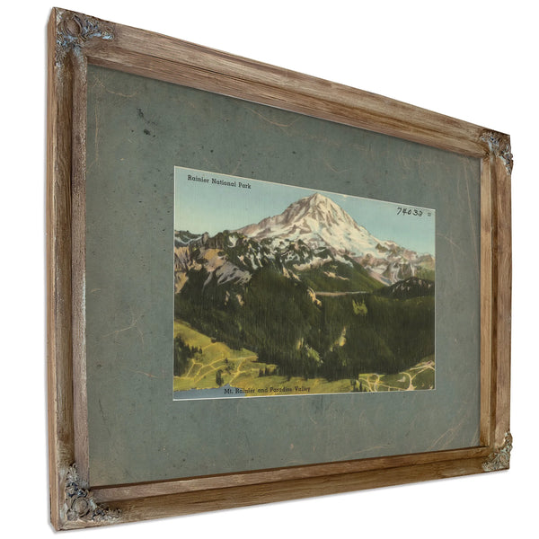 Rainier National Park Mt Rainier And Paradise Valley Washington'5, Verdigris frame — vintage framed wall art by Bella Frye