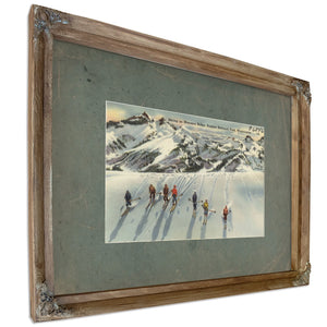 Skiing On Mazama Ridge Rainier National Park Washington, Verdigris frame — vintage framed wall art by Bella Frye