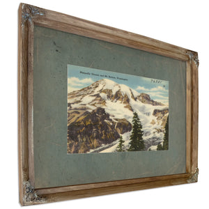 Nisqually Glacier And Mt Rainier Washington, Verdigris frame — vintage framed wall art by Bella Frye