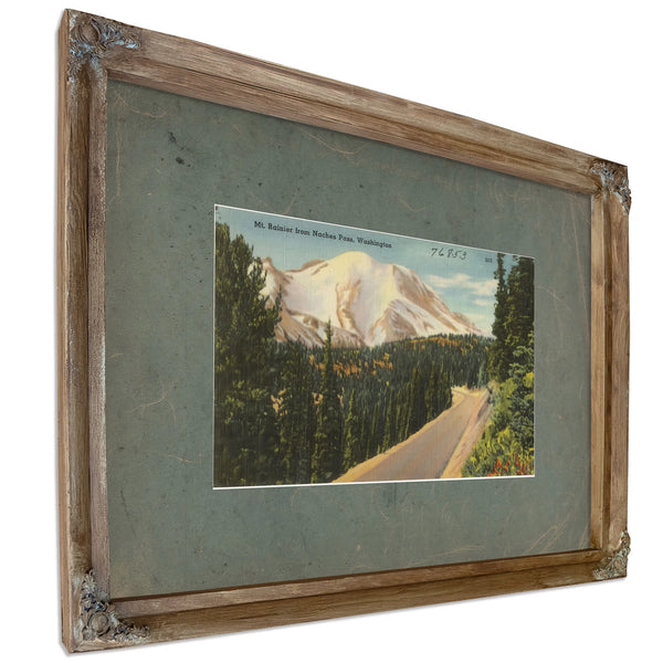 Mt Rainier From Naches Pass Washington, Verdigris frame — vintage framed wall art by Bella Frye