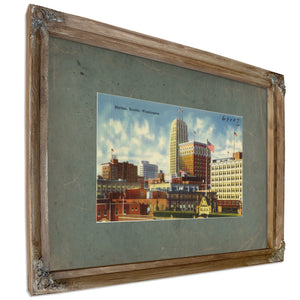 Skyline Seattle Washington, Verdigris frame — vintage framed wall art by Bella Frye