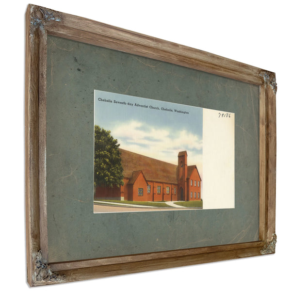 Chehalis Seventh Day Adventist Church Chehalis Washington, Verdigris frame — vintage framed wall art by Bella Frye