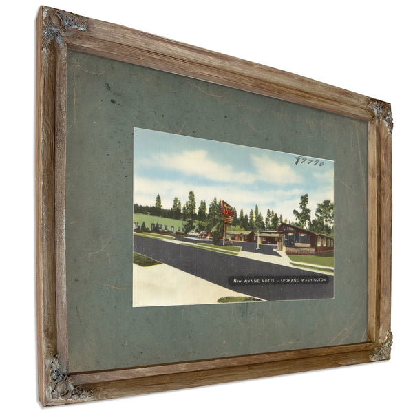 New Wynne Motel Spokane Washington, Verdigris frame — vintage framed wall art by Bella Frye