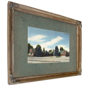 Blue Spruce Motel Spokane Washington, Verdigris frame — vintage framed wall art by Bella Frye