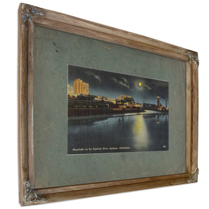 Moonlight On The Spokane River Spokane Washington, Verdigris frame — vintage framed wall art by Bella Frye