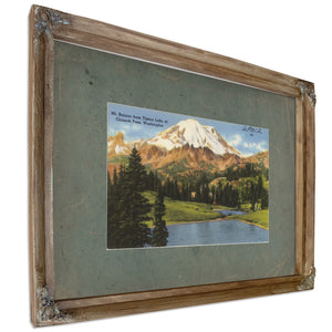 Mt Rainier From Tipsoo Lake At Chinook Pass Washington, Verdigris frame — vintage framed wall art by Bella Frye