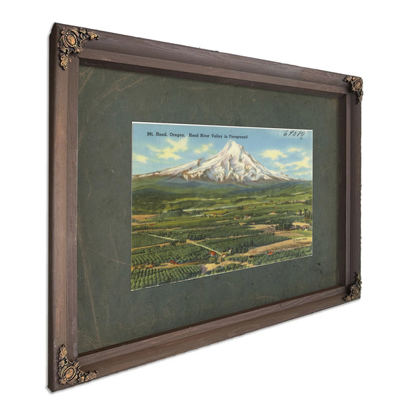 Mt Hood Oregon Hood River Valley In Foreground, Bourbon frame — vintage framed wall art by Bella Frye