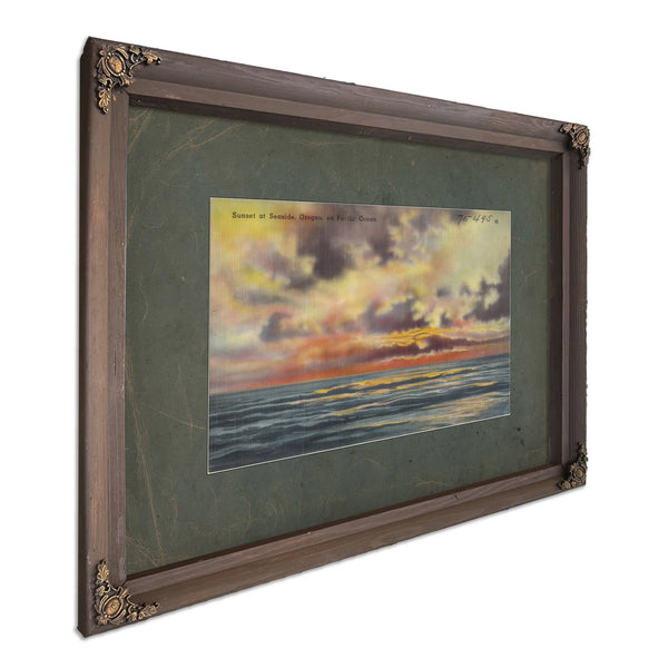 Sunset At Seaside Oregon On Pacific Ocean, Bourbon frame — vintage framed wall art by Bella Frye