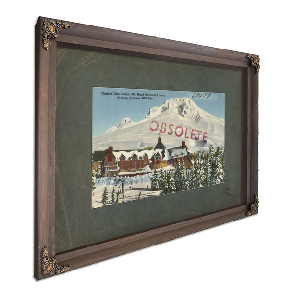 Timberline Lodge Mt Hood National Forest Oregon Altitude 6000 Feet, Bourbon frame — vintage framed wall art by Bella Frye