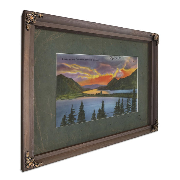Sunset On The Columbia Portland Oregon, Bourbon frame — vintage framed wall art by Bella Frye
