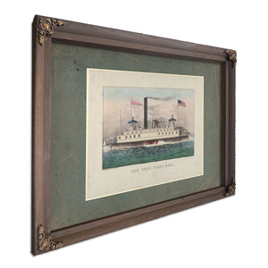 New York Ferry Boat Currier Ives lithograph depicting a side wheel steam fer — Bourbon Framed Canvas Print | Bella Frye