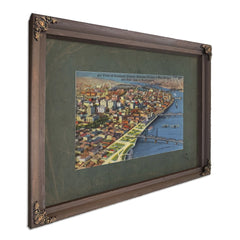 Air View Of Portland Oregon Business District 5 Main Bridges And East Side, Bourbon frame — vintage framed wall art by Bella Frye