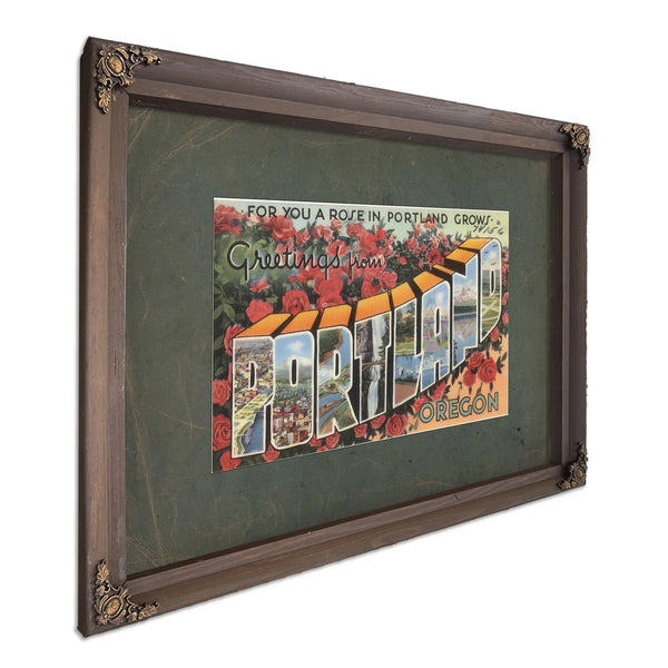 For You A Rose In Portland Grows Greetings From Portland Oregon, Bourbon frame — vintage framed wall art by Bella Frye