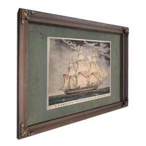 US. Frigate Constitution of 44 Guns  Hand colored lithograph by William Lynn — Bourbon Framed Canvas Print | Bella Frye