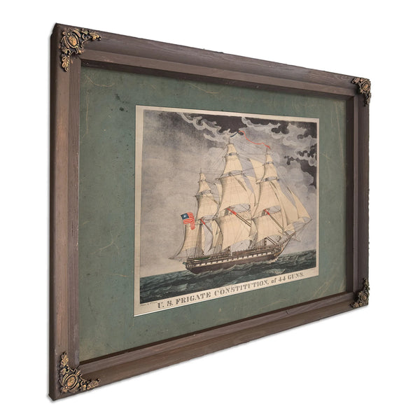 US. Frigate Constitution of 44 Guns  Hand colored lithograph by William Lynn — Bourbon Framed Canvas Print | Bella Frye