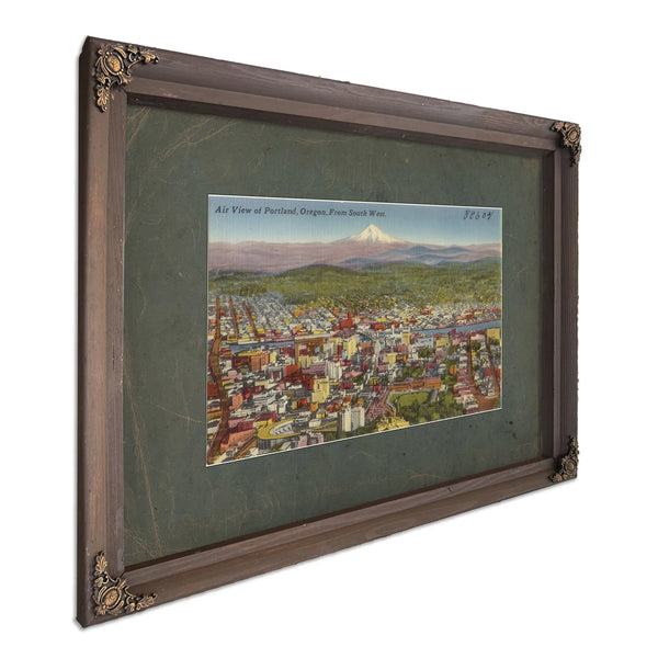 Air View Of Portland Oregon From South West, Bourbon frame — vintage framed wall art by Bella Frye