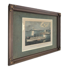 Steamboats Passing at Midnight on Long Island Sound — Bourbon Framed Canvas Print | Bella Frye