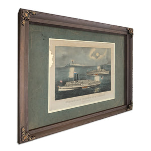 Steamboats Passing at Midnight on Long Island Sound — Bourbon Framed Canvas Print | Bella Frye