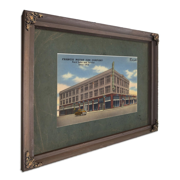 Francis Motor Car Company Ford Sales And Services Since 1914, Bourbon frame — vintage framed wall art by Bella Frye