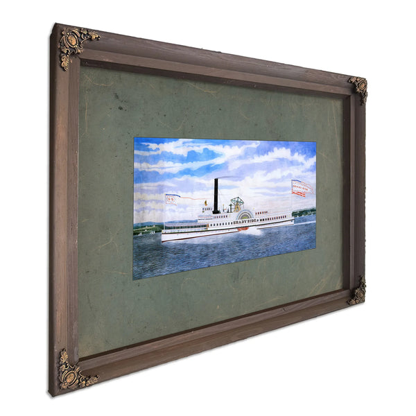 Steamboat Shady Side Hudson River Sidewheel Passenger Steamer — Bourbon Framed Canvas Print | Bella Frye