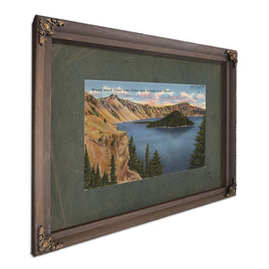 Wizard Island Crater Lake Crater Lake National Park Oregon, Bourbon frame — vintage framed wall art by Bella Frye
