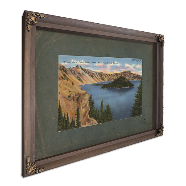 Wizard Island Crater Lake Crater Lake National Park Oregon, Bourbon frame — vintage framed wall art by Bella Frye