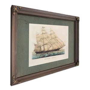 Outward Bound Currier Ives lithograph of a clipper ship under full sail — Bourbon Framed Canvas Print | Bella Frye