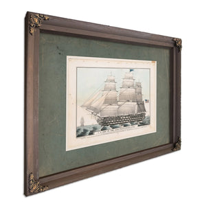 US. Ship of the Line Pennsylvania 140 Guns  Currier Lithograph — Bourbon Framed Canvas Print | Bella Frye