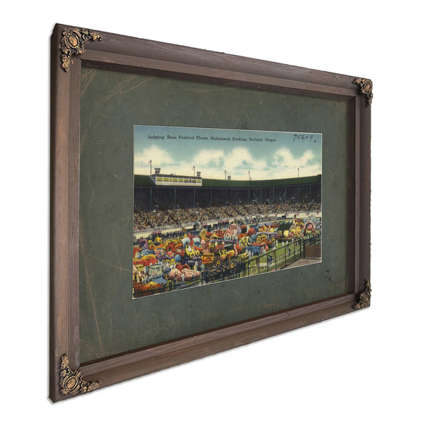 Judging Rose Festival Floats Multnomah Stadium Portland Oregon, Bourbon frame — vintage framed wall art by Bella Frye