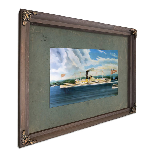 Steamboat C. Vanderbilt on the Hudson River — Bourbon Framed Canvas Print | Bella Frye