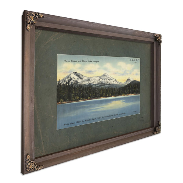 Three Sisters And Mirror Lake Oregon, Bourbon frame — vintage framed wall art by Bella Frye