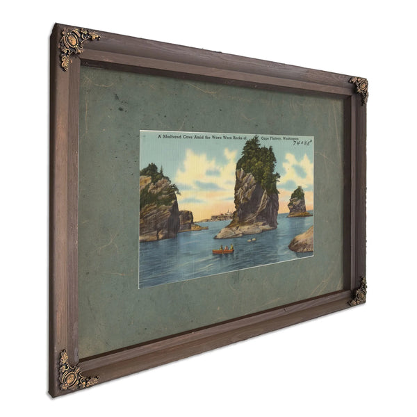 A Sheltered Cove Amid The Wave Worn Rock Of Cape Flattery Washington, Bourbon frame — vintage framed wall art by Bella Frye