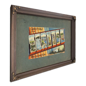 Greetings From Seattle Washington, Bourbon frame — vintage framed wall art by Bella Frye