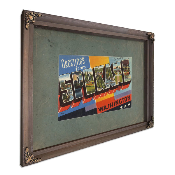 Greetings From Spokane Washington, Bourbon frame — vintage framed wall art by Bella Frye