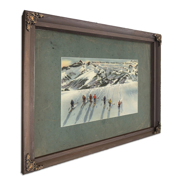 Skiing On Mazama Ridge Rainier National Park Washington, Bourbon frame — vintage framed wall art by Bella Frye