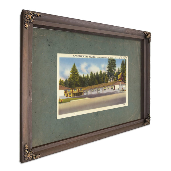 Golden West Motel 10 Miles North Of Seattle On 99, Bourbon frame — vintage framed wall art by Bella Frye