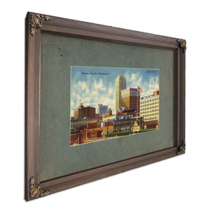 Skyline Seattle Washington, Bourbon frame — vintage framed wall art by Bella Frye