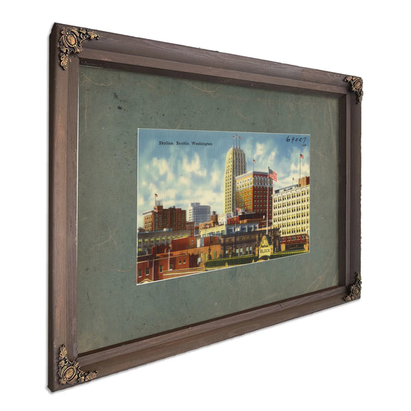 Skyline Seattle Washington, Bourbon frame — vintage framed wall art by Bella Frye