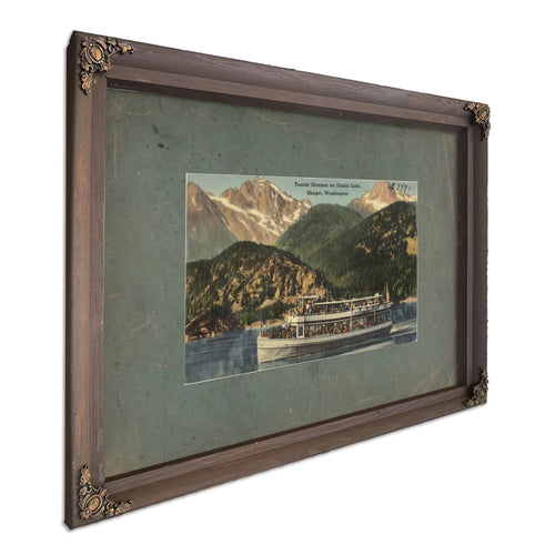 Tourist Steamer On Diablo Lake Skaget Washington, Bourbon frame — vintage framed wall art by Bella Frye