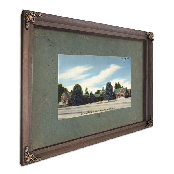 Blue Spruce Motel Spokane Washington, Bourbon frame — vintage framed wall art by Bella Frye