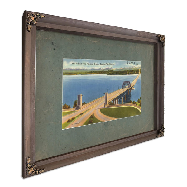 Lake Washingtonpontoon Bridge Seattle Washington, Bourbon frame — vintage framed wall art by Bella Frye