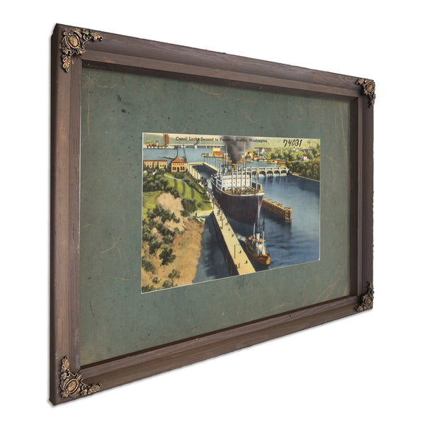 Canal Locks Second To Panama Seattle Washington, Bourbon frame — vintage framed wall art by Bella Frye